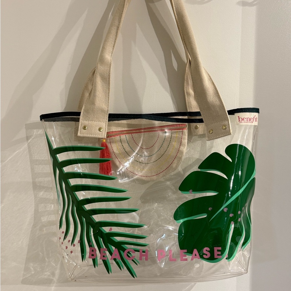 Benefit Tropical Clear Tote with Green Leaf Design